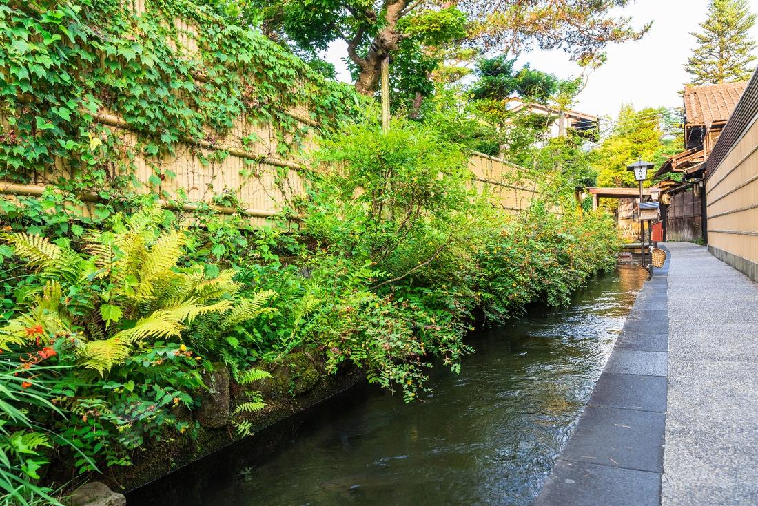 岐阜県郡上八幡の水路と町並み