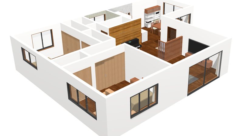 白い平屋の改修後3Dモデル